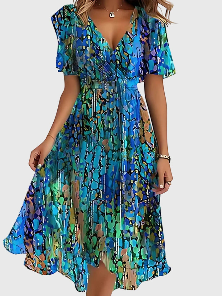 Celeste | Floral Chiffon Wrap Midi Summer Dress