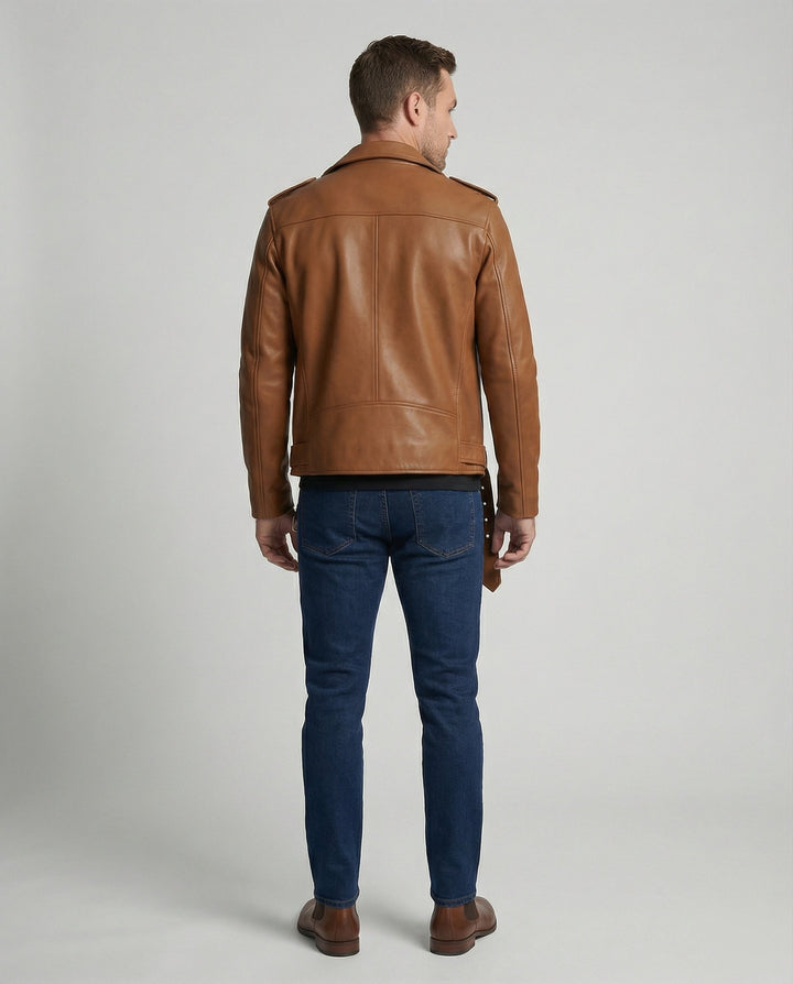Connell | Belted Epaulette Classic Moto Men's Leather Jackets