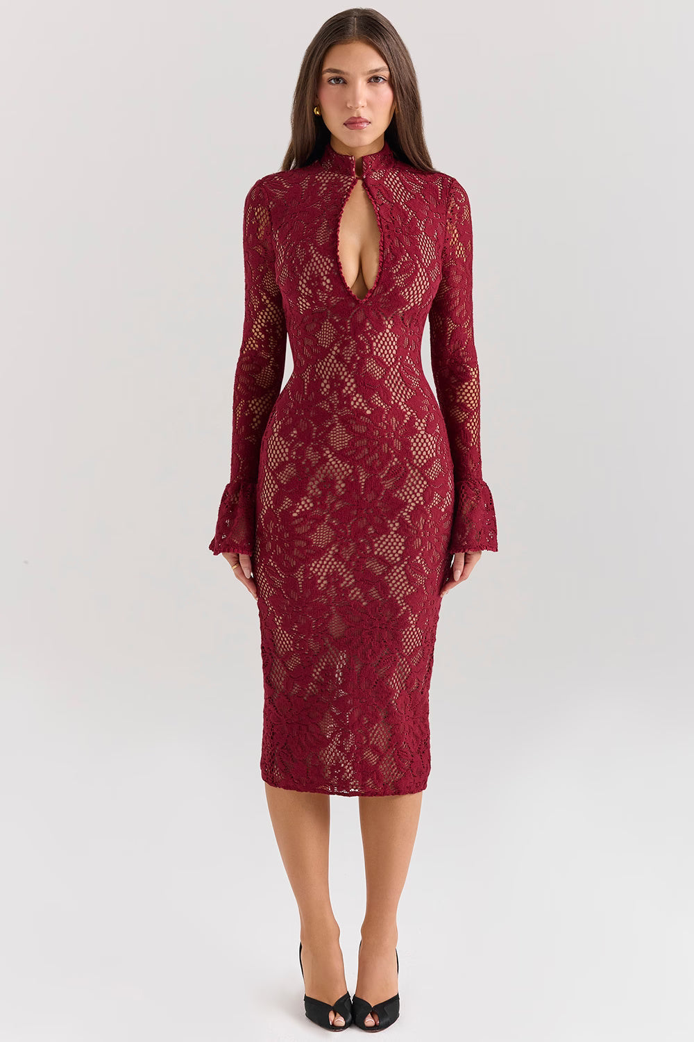Raven | Women's Wedding Guest Dress Lace Cut Out Midi