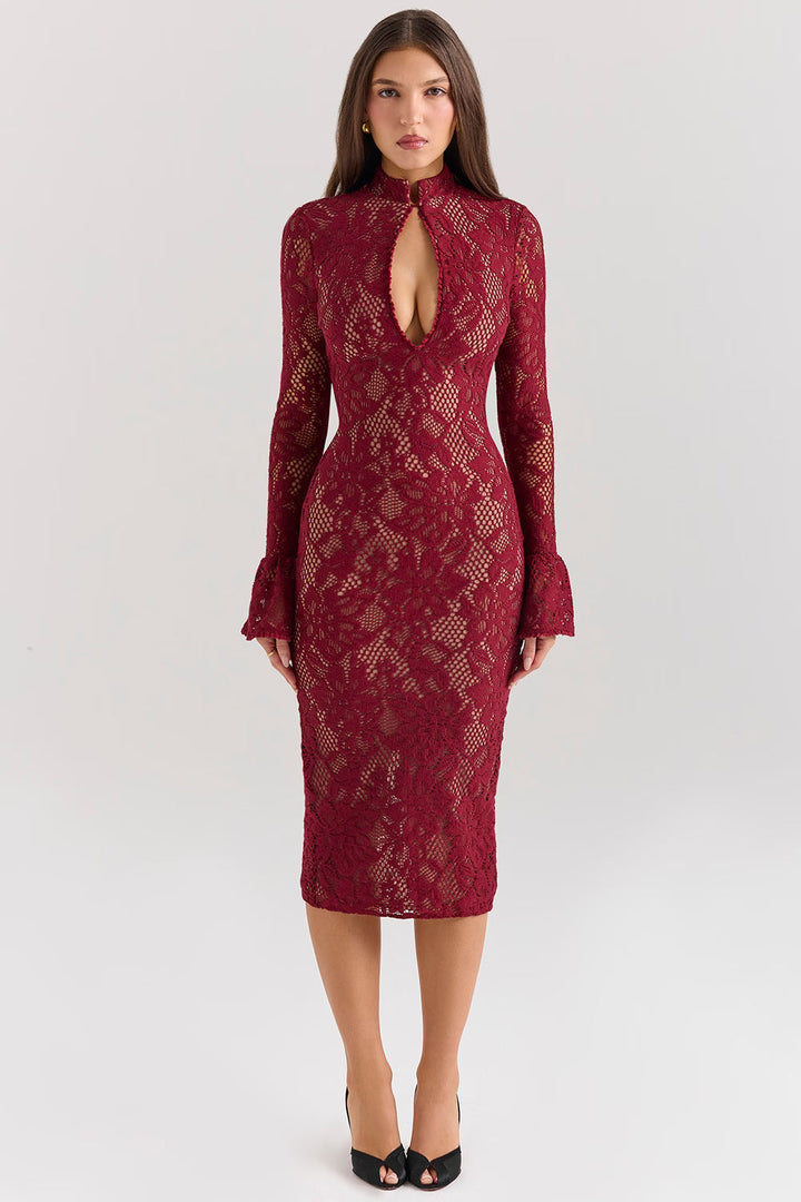 Raven | Women's Wedding Guest Dress Lace Cut Out Midi