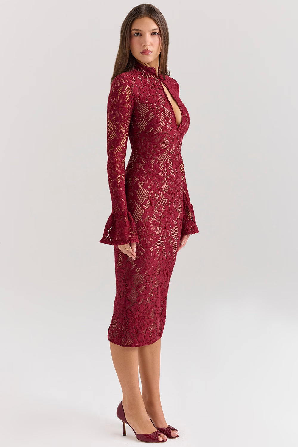 Raven | Women's Wedding Guest Dress Lace Cut Out Midi