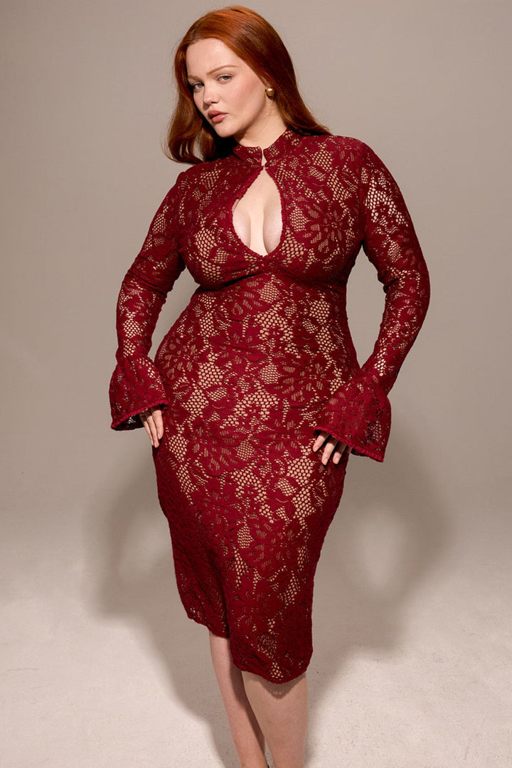 Raven | Women's Wedding Guest Dress Lace Cut Out Midi