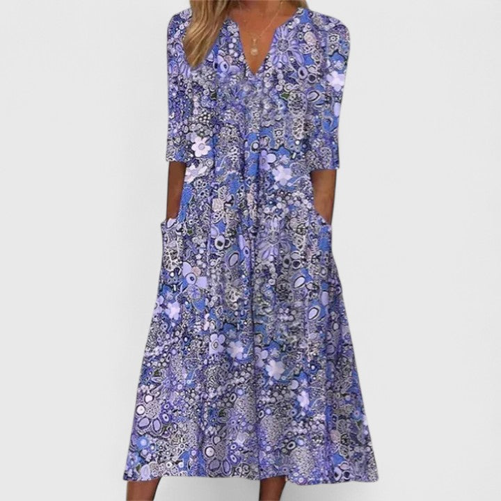 Florentina | Mixed Floral Print Pocket Midi Summer Dress