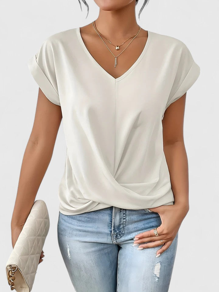 Renata | Women's Twist Front V-Neck Top – Comfortable Everyday Design