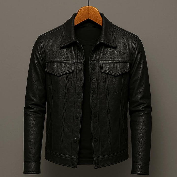 Truxton | Snap Button Trucker Style Men's Leather Jackets