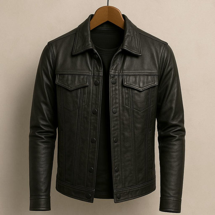 Truxton | Snap Button Trucker Style Men's Leather Jackets