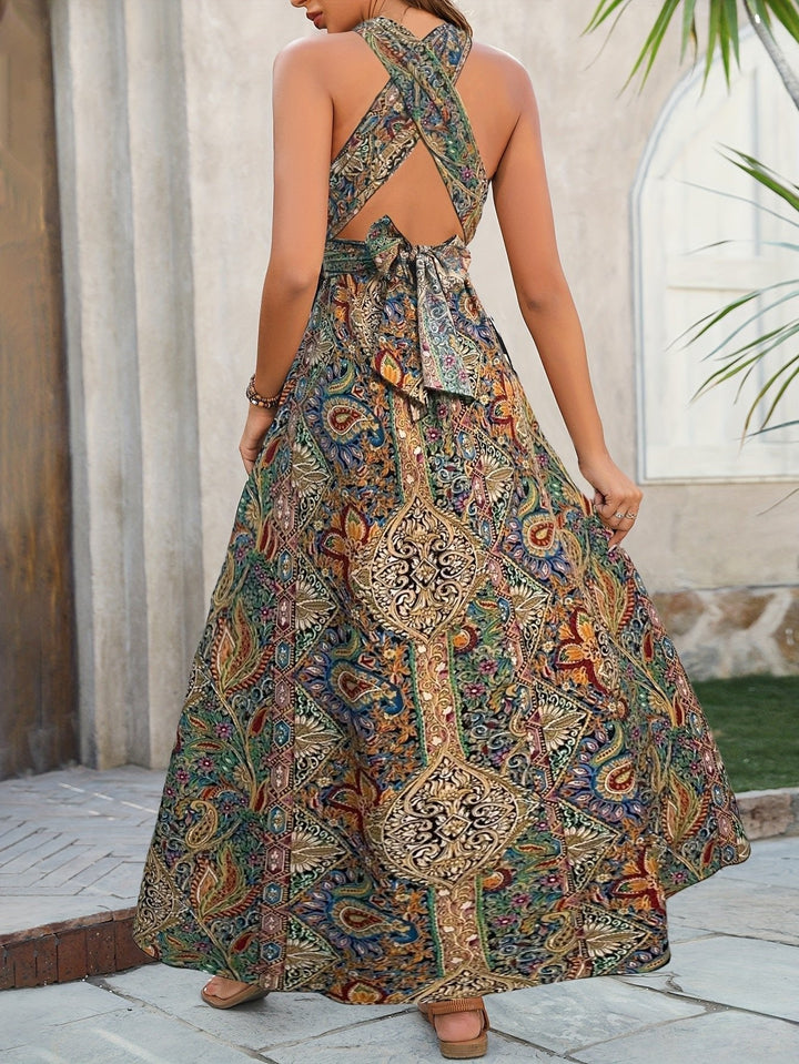 Tapestry | Cross-Front Paisley Halter Neck Maxi Dress