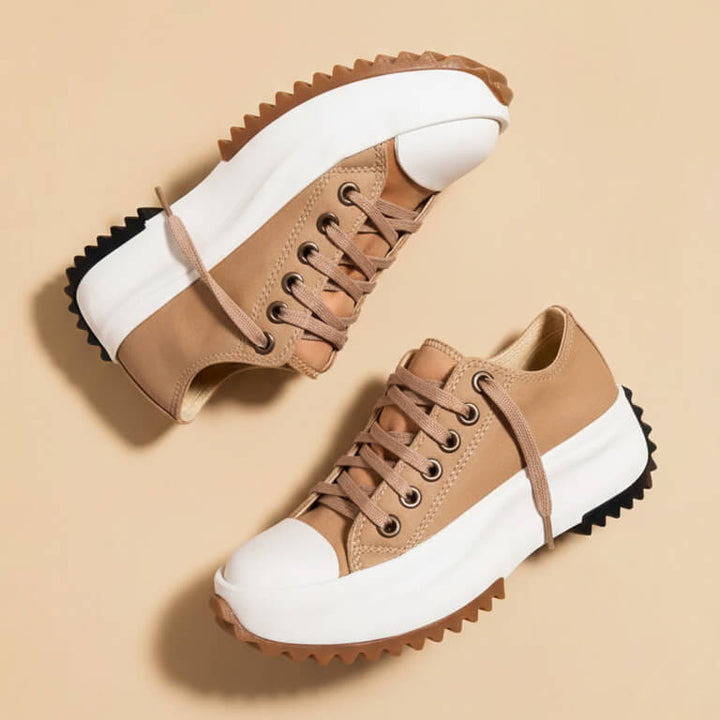 Caramel | Tonal Lace-Up Serrated Flatform Women's Sneakers