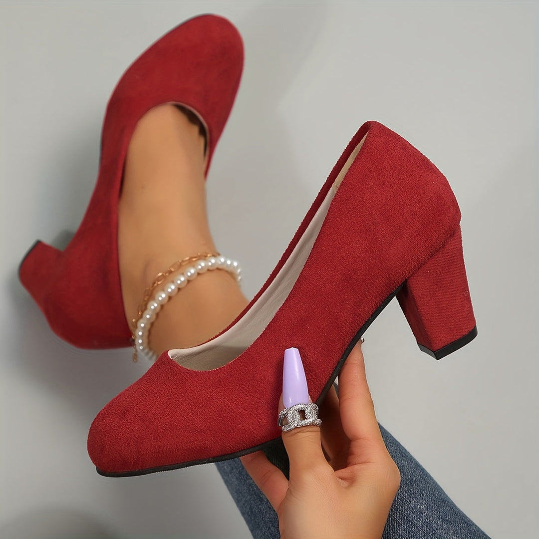 Audrey | Classic Suede Round Toe Block Heels
