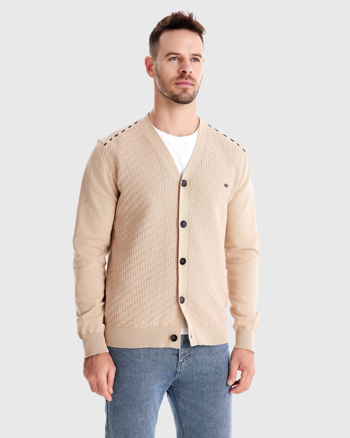 Elliot | Woven-Texture V-Neck Men's Cardigans