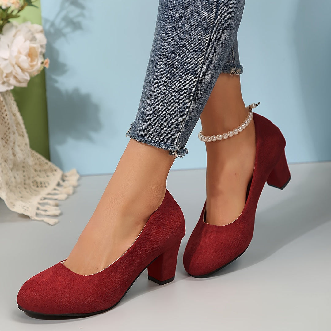 Audrey | Classic Suede Round Toe Block Heels