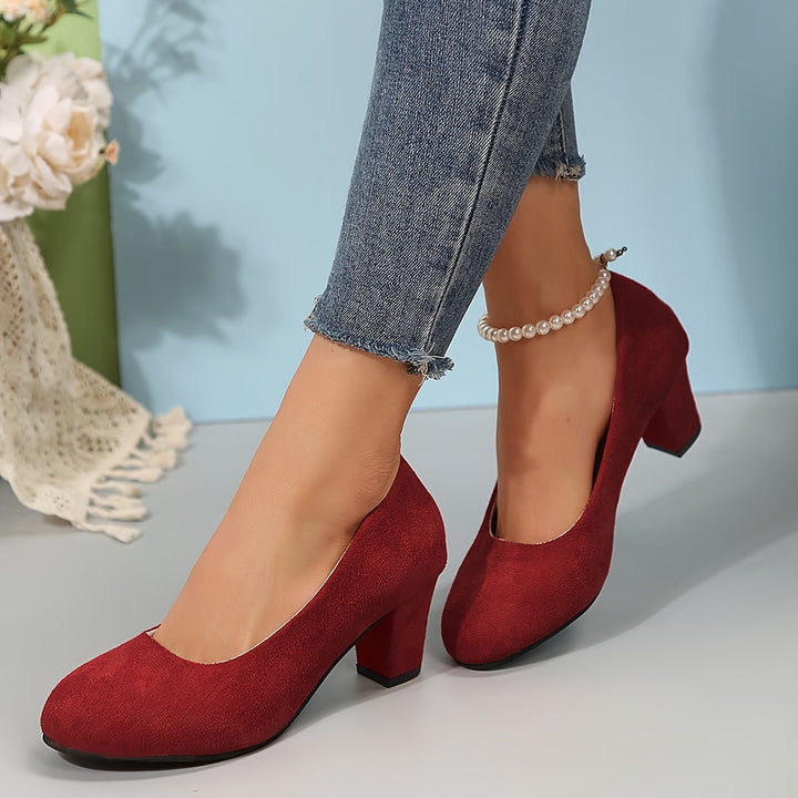 Audrey | Classic Suede Round Toe Block Heels