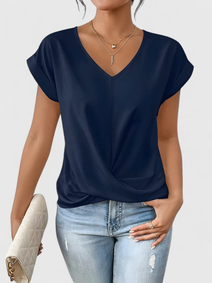 Renata | Women's Twist Front V-Neck Top – Comfortable Everyday Design