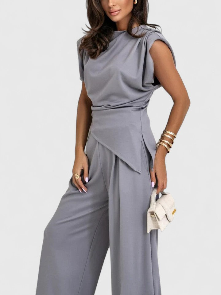 Celestine | Draped Shoulder Asymmetric Top & Trouser Sets