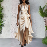 Serafina | Satin Halter Dress Wedding Guest with Bow Waist