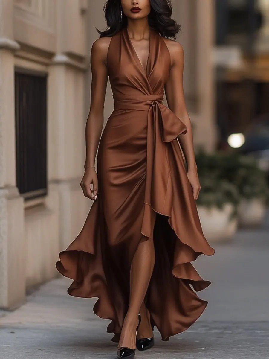 Valentina | Satin Halter Dress Wedding Guest High Low