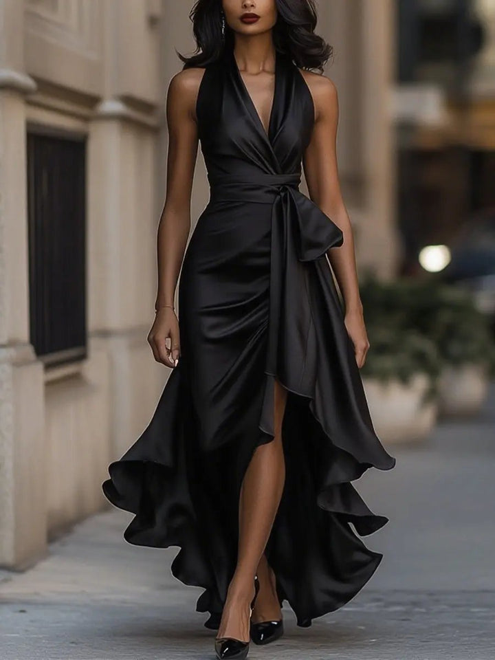 Valentina | Satin Halter Dress Wedding Guest High Low