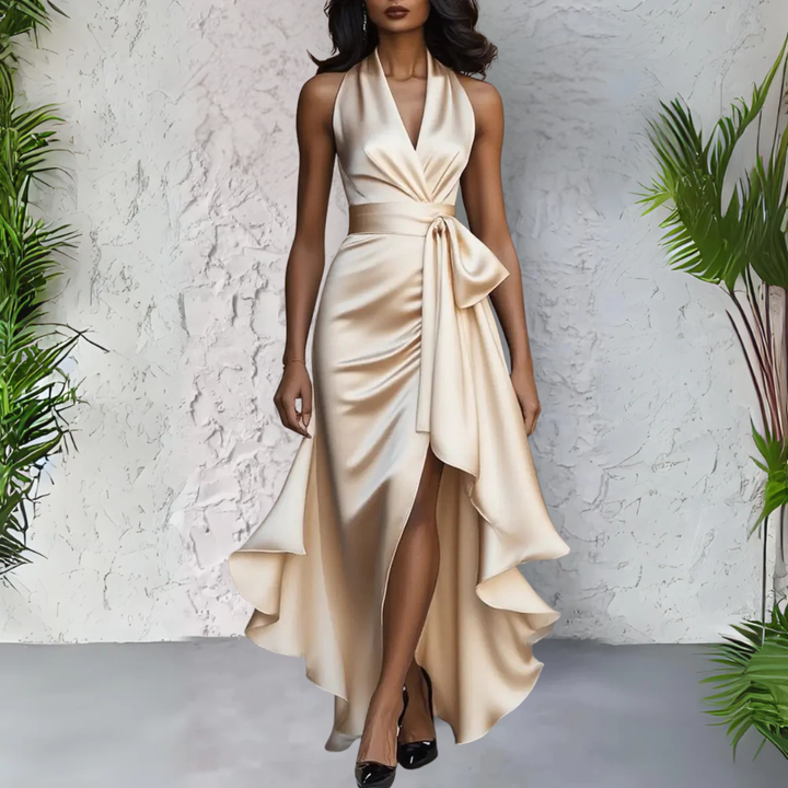 Valentina | Satin Halter Dress Wedding Guest High Low