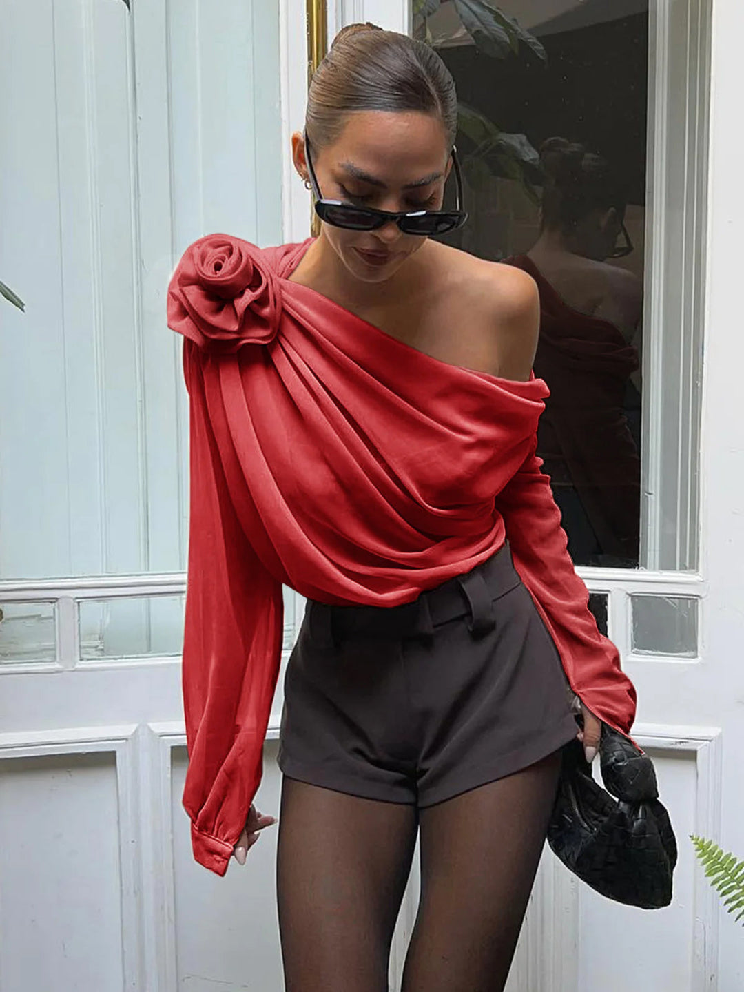 Rosette | One Shoulder Draped Chiffon Off Shoulder Top
