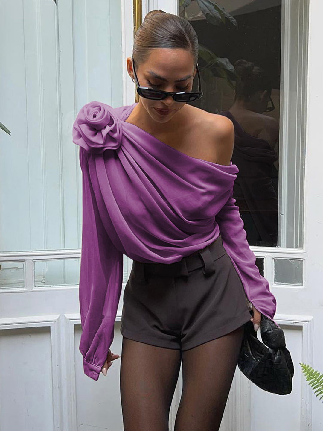 Rosette | One Shoulder Draped Chiffon Off Shoulder Top