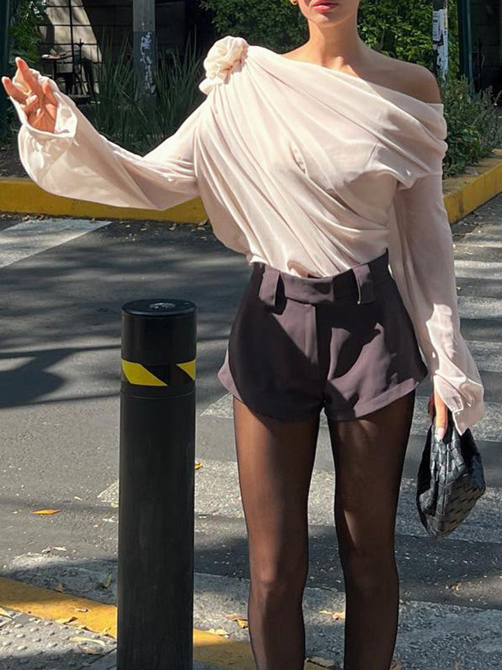 Rosette | One Shoulder Draped Chiffon Off Shoulder Top