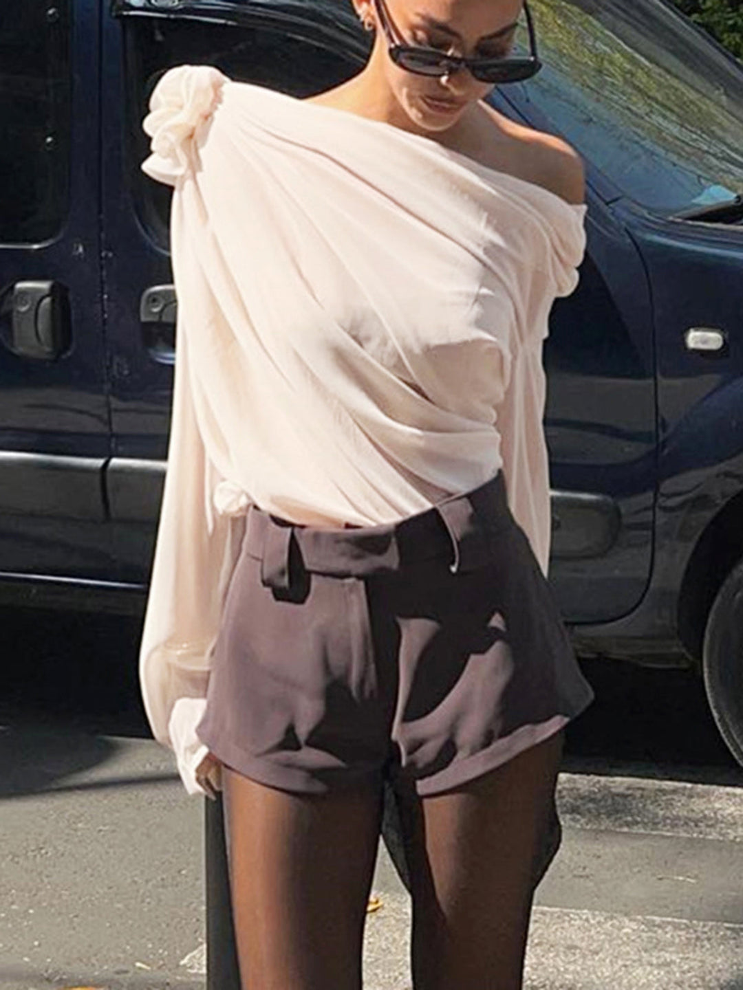 Rosette | One Shoulder Draped Chiffon Off Shoulder Top