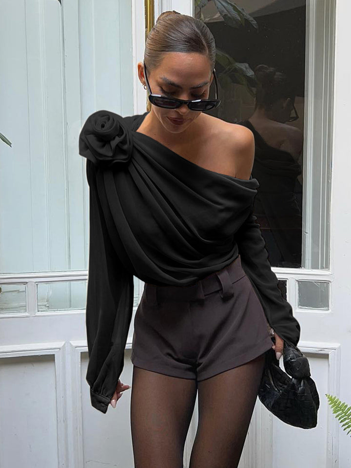 Rosette | One Shoulder Draped Chiffon Off Shoulder Top