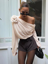 Rosette | One Shoulder Draped Chiffon Off Shoulder Top