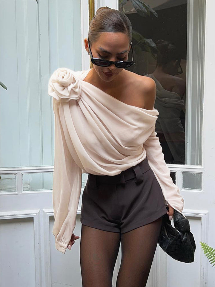 Rosette | One Shoulder Draped Chiffon Off Shoulder Top