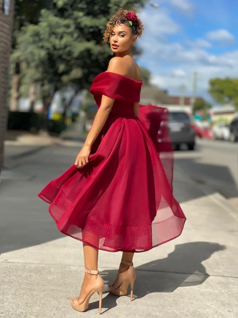 Seraphine | One Shoulder Dress with Flowing Tulle Midi Skirt