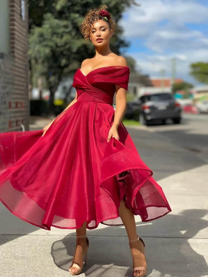 Seraphine | One Shoulder Dress with Flowing Tulle Midi Skirt