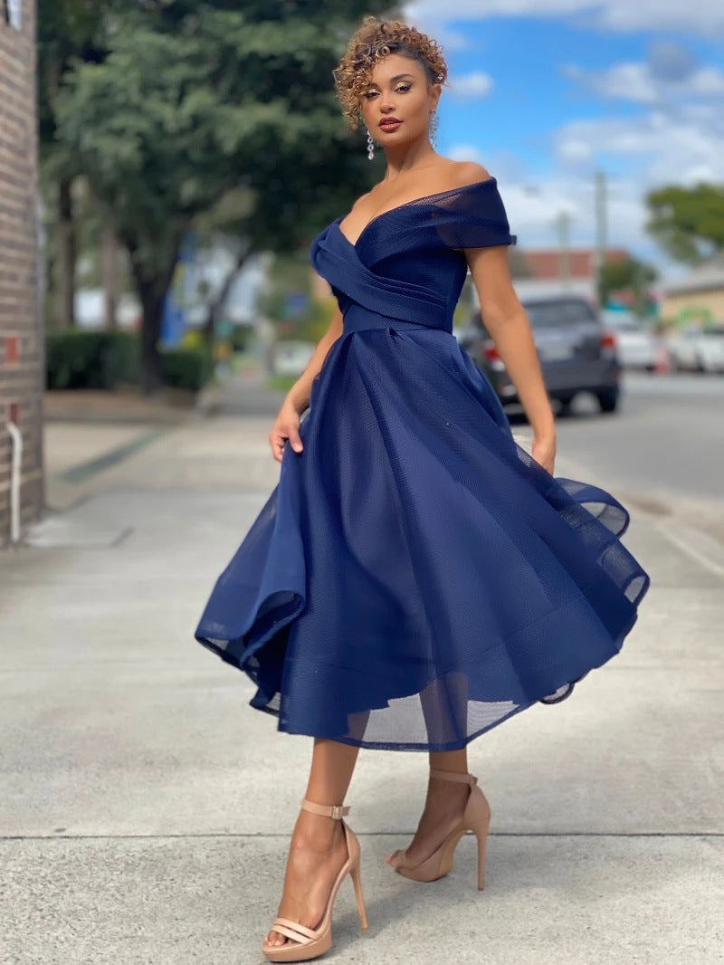 Seraphine | One Shoulder Dress with Flowing Tulle Midi Skirt