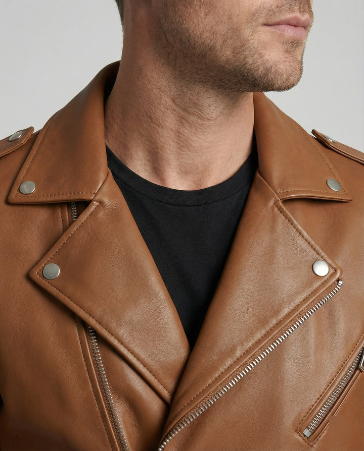 Connell | Belted Epaulette Classic Moto Men's Leather Jackets