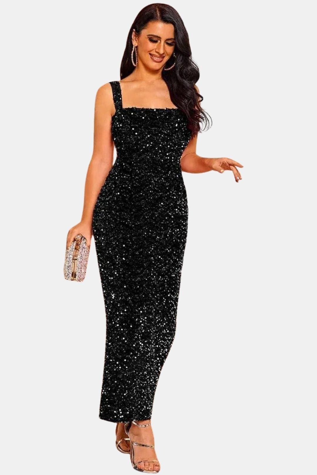 Roxanne | Women's Wedding Guest Dress Sequin Maxi Column