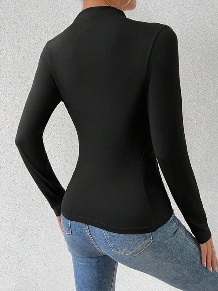 Lena | Colour-Block Ruched Drape Long Sleeve T Shirt