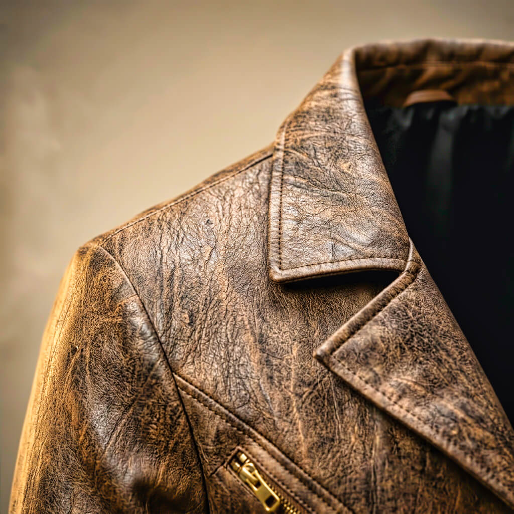 Maverick | Distressed Leather Blazer with Gold Zip Detail