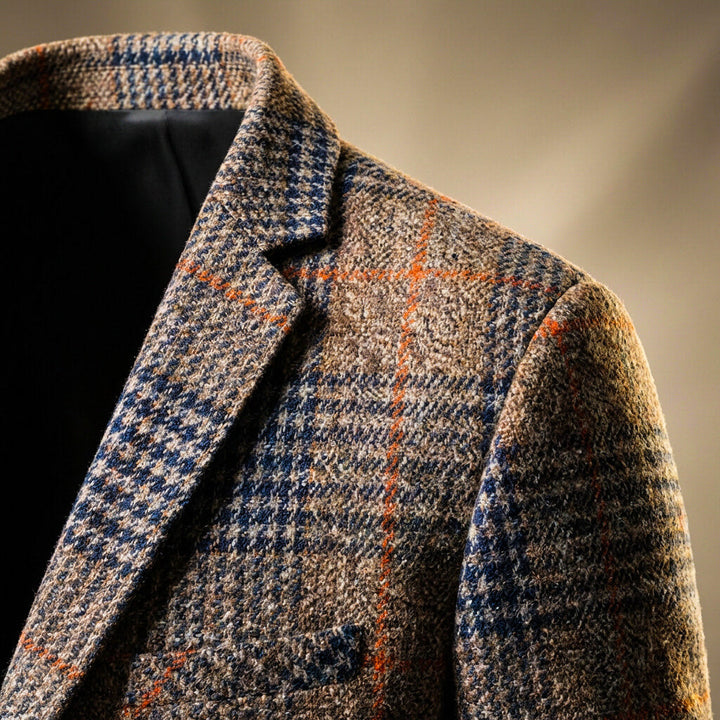 Alderton | Plaid Check Blazer with Notch Lapel and Welt Pockets