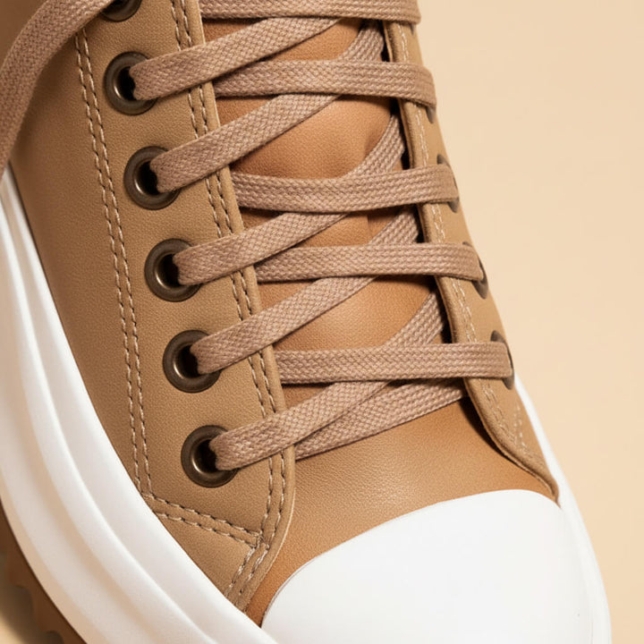 Caramel | Tonal Lace-Up Serrated Flatform Women's Sneakers