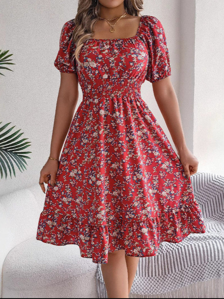 Sienna | One Shoulder Dress with Floral Midi Ruffle Hem