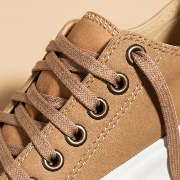 Caramel | Tonal Lace-Up Serrated Flatform Women's Sneakers