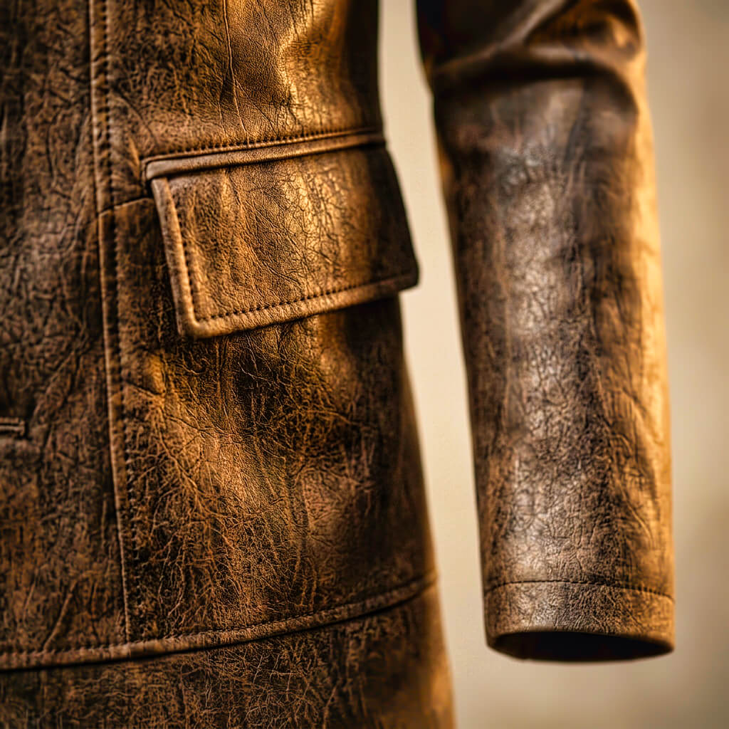 Maverick | Distressed Leather Blazer with Gold Zip Detail