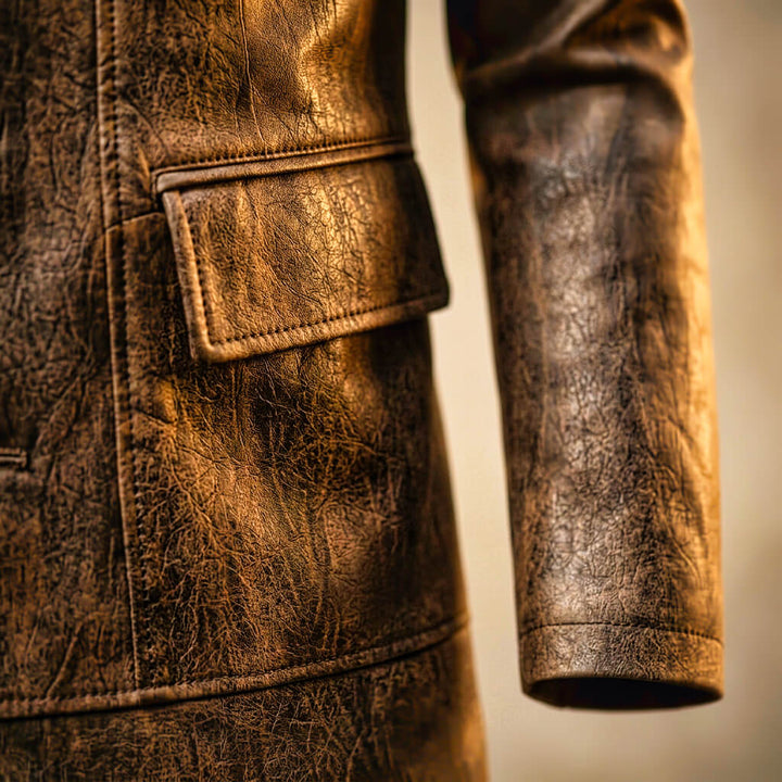 Maverick | Distressed Leather Blazer with Gold Zip Detail
