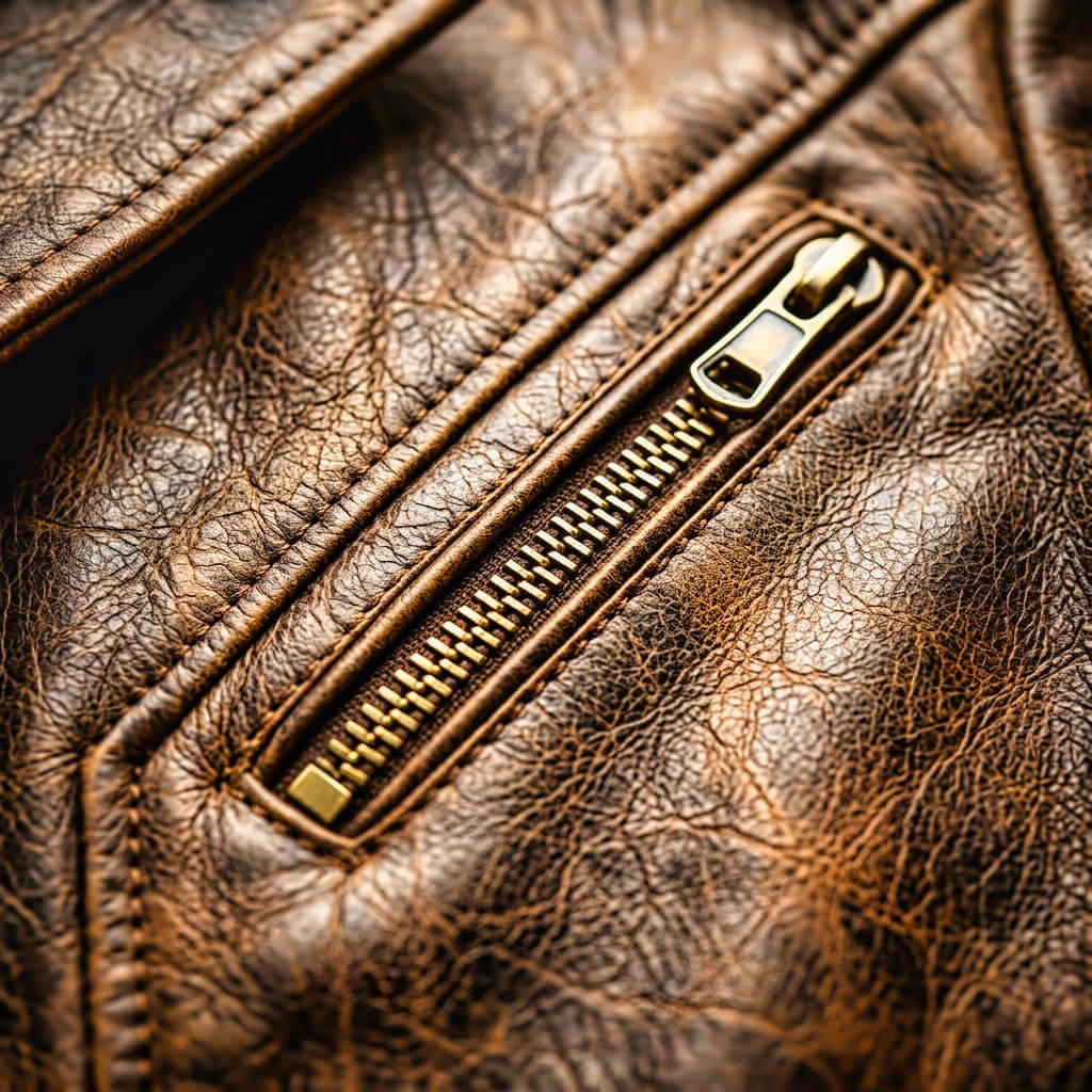 Maverick | Distressed Leather Blazer with Gold Zip Detail