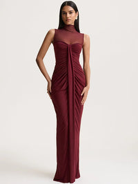 Isadora | Women's Wedding Guest Dress Mesh Neck Ruched Maxi
