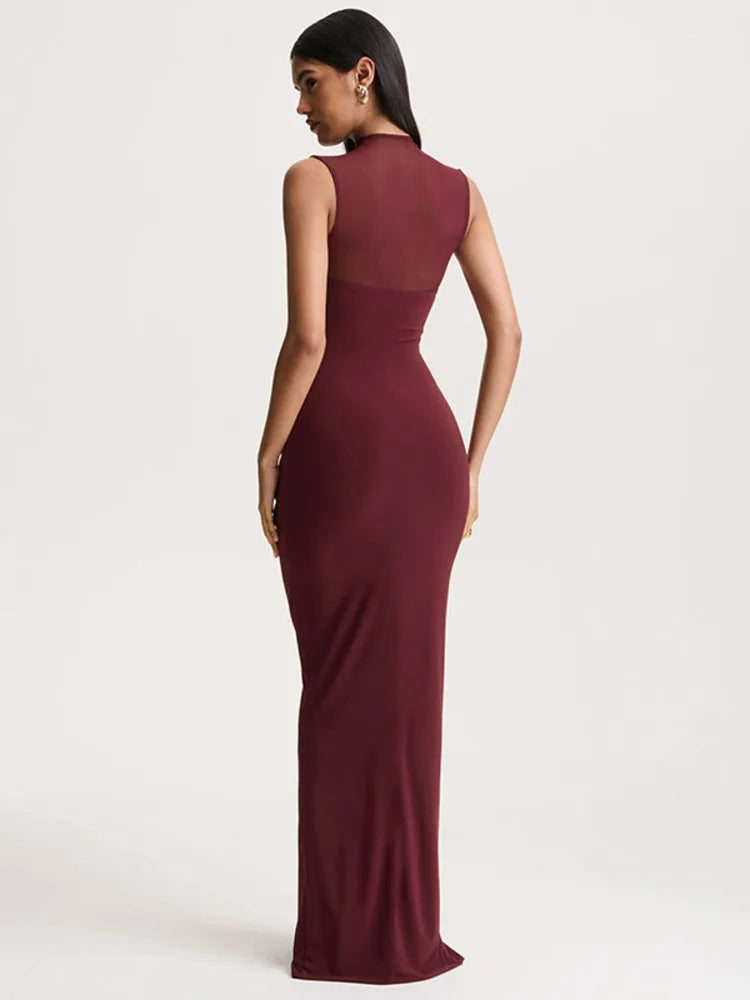 Isadora | Women's Wedding Guest Dress Mesh Neck Ruched Maxi