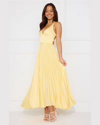 Goldie | Women's Wedding Guest Dress Pleated Cut Out Maxi