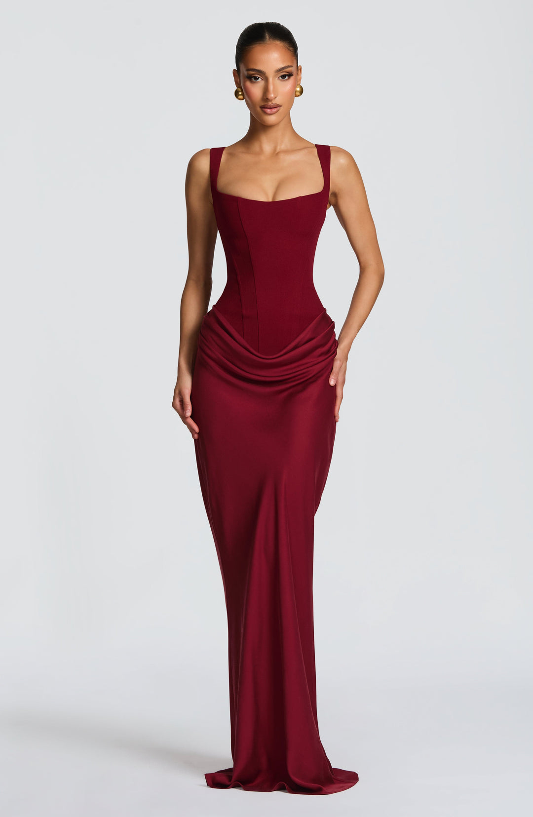 Romaine | Women's Wedding Guest Dress Corset Satin Maxi