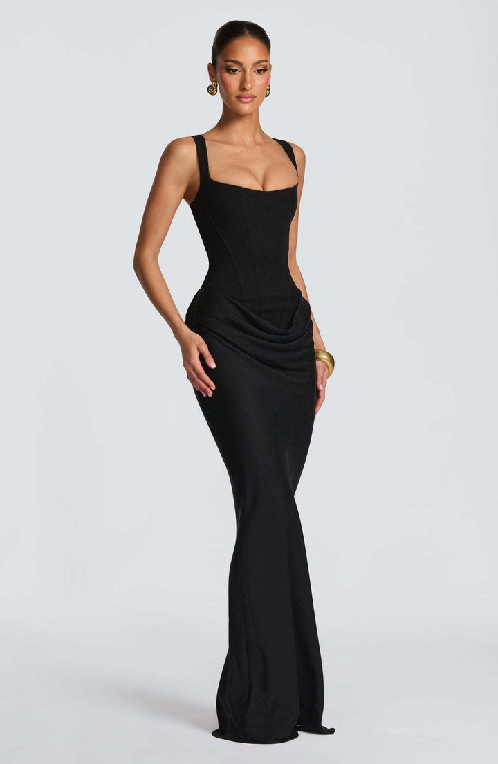 Romaine | Women's Wedding Guest Dress Corset Satin Maxi