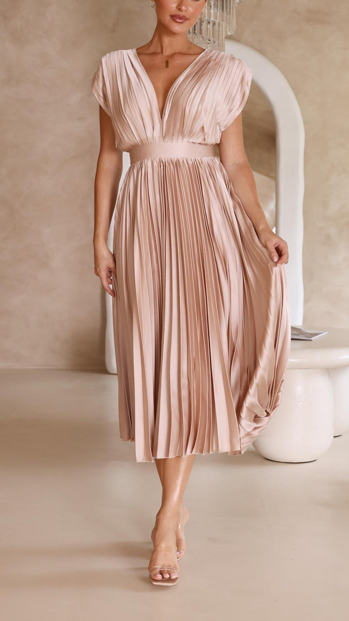 Camille | Women's Wedding Guest Dress Pleated Satin Midi
