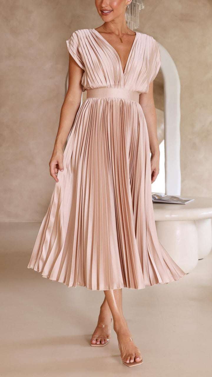 Camille | Women's Wedding Guest Dress Pleated Satin Midi